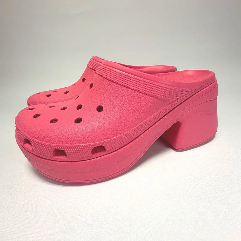 New Crocs Pink Platform Clogs Chunky Heel Mule‎ Women's Mens 13/Womens 15